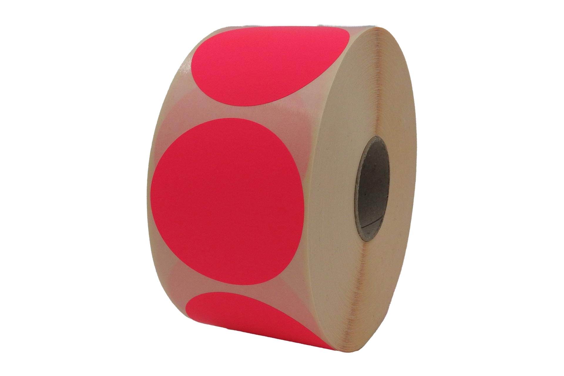 Fluor roze etiketten ⌀ 62mm á 1.500 per rol